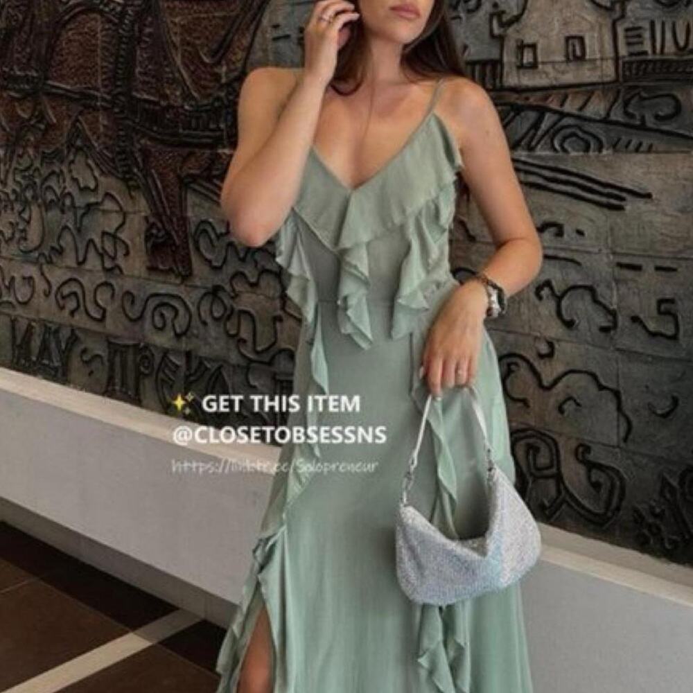 Zara sage green ruffle maxi
